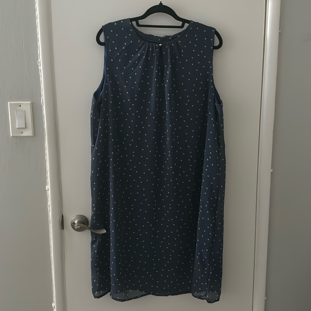 Fun Day navy blue star Polka dot button key hole tank dress